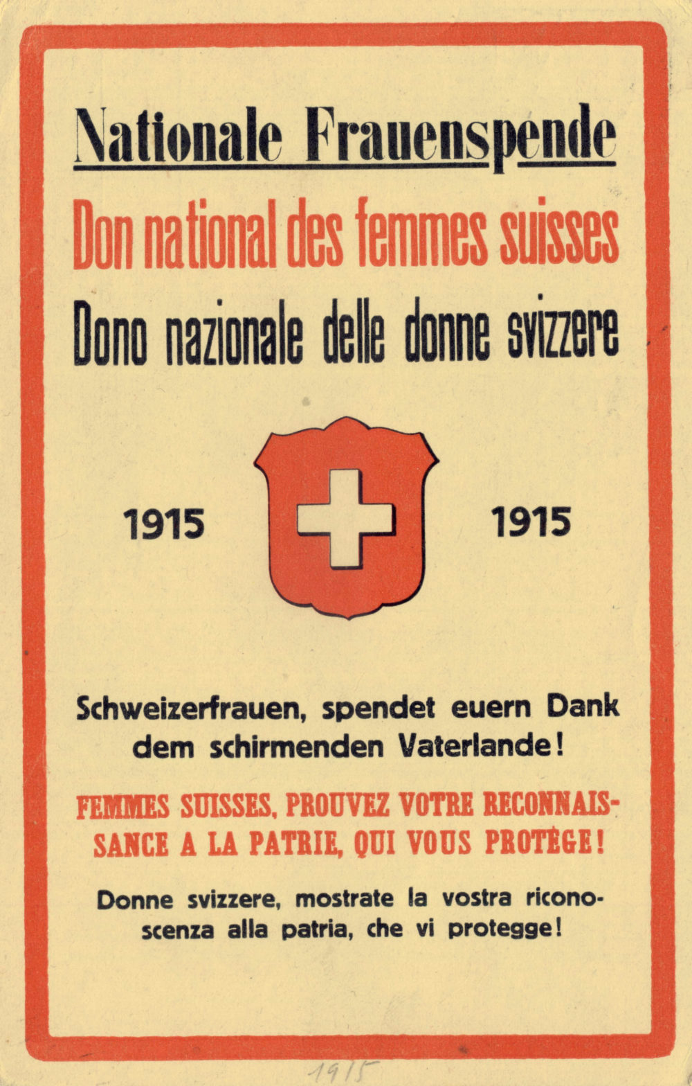 1915 Nationale Frauenspende sollte gelb sein im Hintergrund WEB